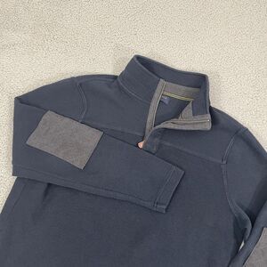 Thomas Parker New York 1/4 Zip Men L Navy Cotton‎ Elbow Patch Preppy Pullover